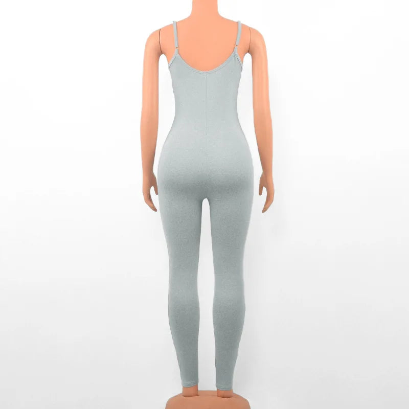 Black Sexy Jumpsuits Women Summer Sleeveless Rompers Spaghetti Strap Backless Casual Bodycon Skinny Sports Fashion Streetwear