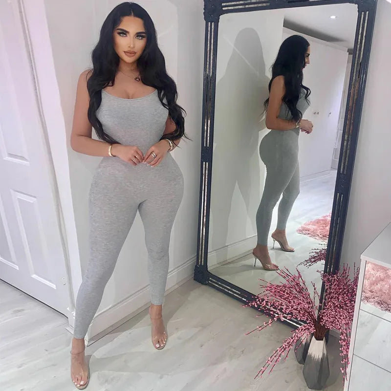 Black Sexy Jumpsuits Women Summer Sleeveless Rompers Spaghetti Strap Backless Casual Bodycon Skinny Sports Fashion Streetwear