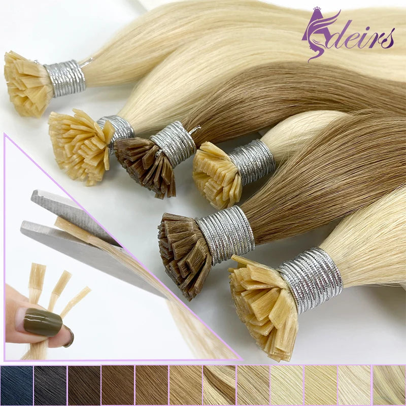 ADEIRS Flat Tip Hair Extensions 100% Real Human Hair Fusion Keratin Capsule Hair Extensions Brown Blonde Straight 1g/Strand