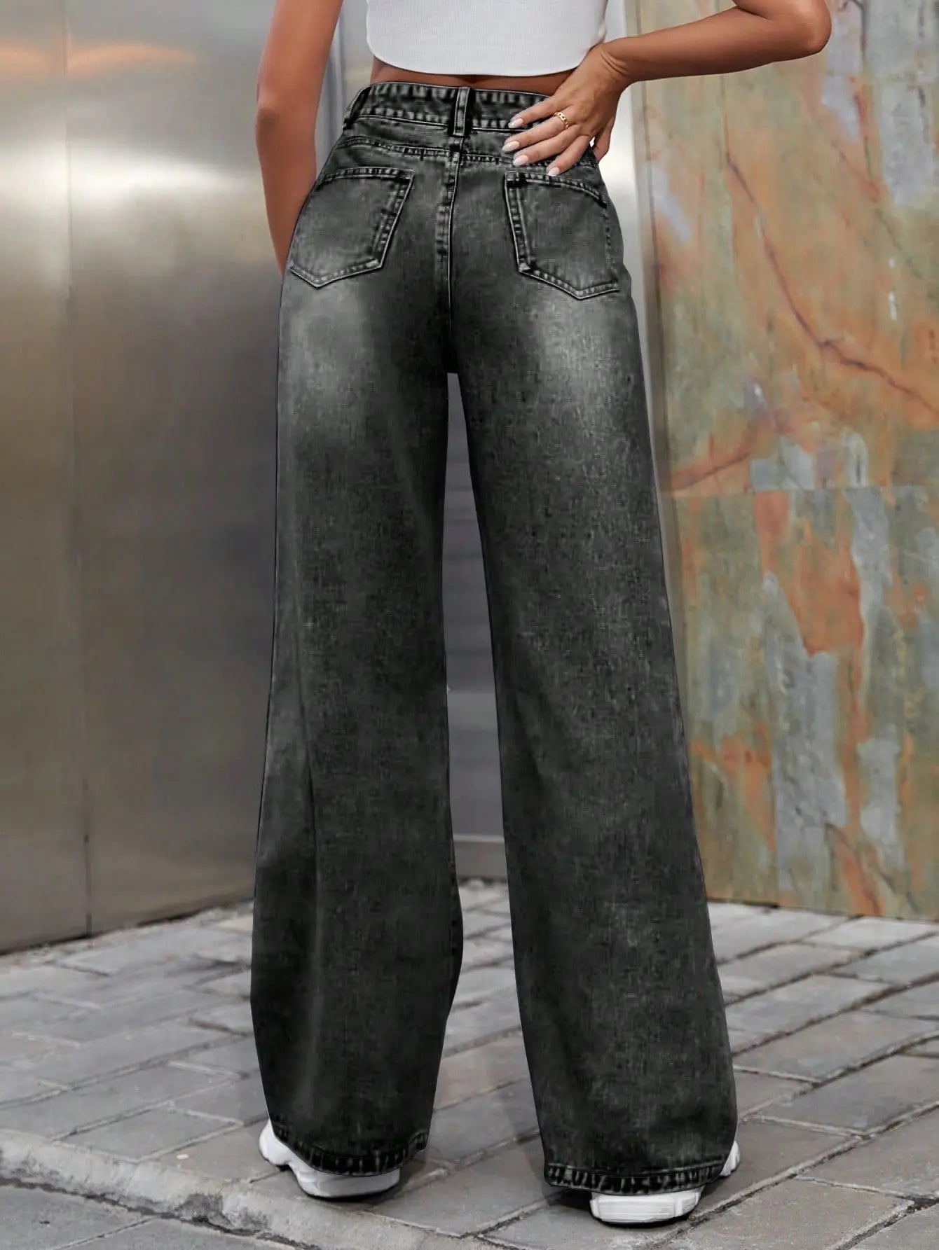 2025 Autumn New Women's Fashion Ripped High Waist Wide Leg Casual Jeans Boyfriend Jeans for Women