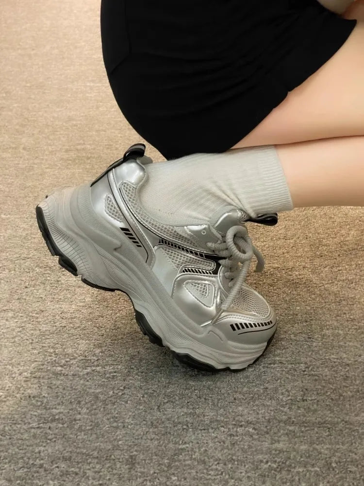 Women's Shoes Spring and Summer Zapatillas De Mujer New Thick Sole Increase Mesh Breathable Light Sports Casual Shoes