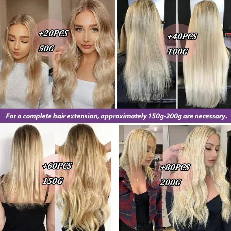 Straight Tape In Hair Extensions Remy Brazilian Hair Extensions Tape Ins For Women Natural Black 16-26 Inches 20Pcs 50G/Pack