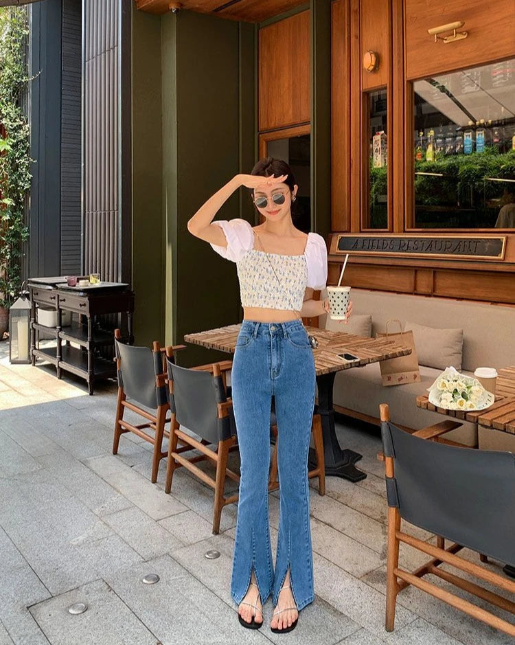 Women's Flared Jeans with Slits Bell Bottom Trousers Retro High Waist Shot Cowboy Pants for Woman Original Top Selling Baggy R Z