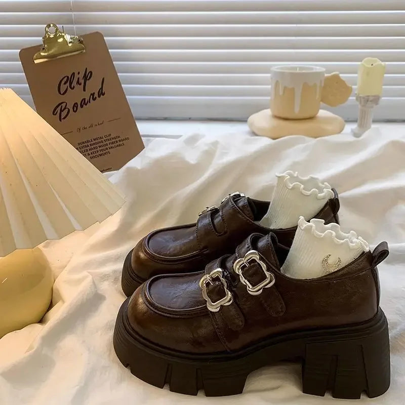 Shoes for Women  New Quality Women's Pumps Hot Sale Loafers Fashion Buckle Platform Leather Shoes Trend Versatile Zapatos