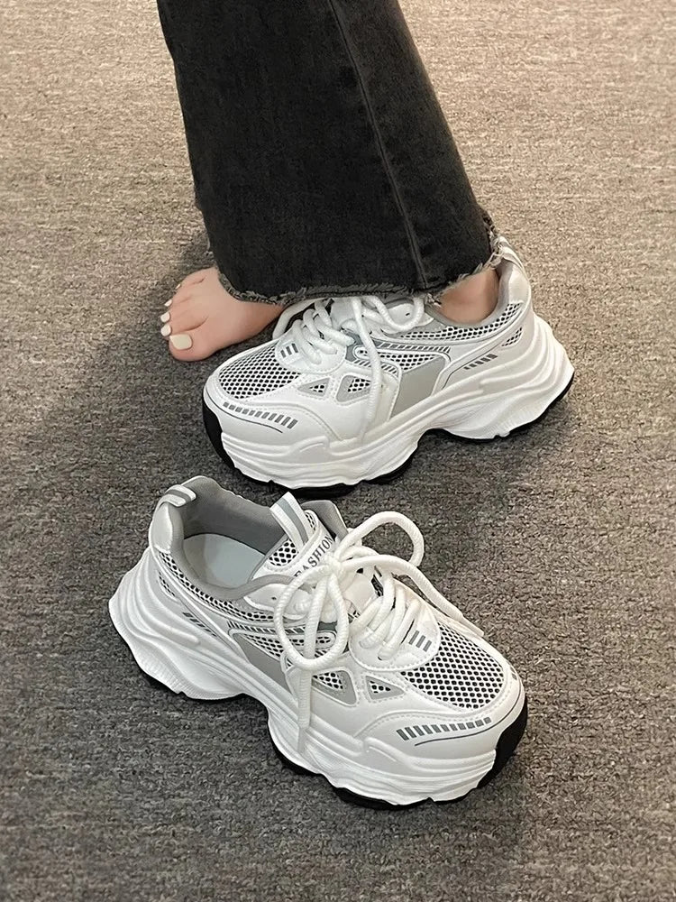 Women's Shoes Spring and Summer Zapatillas De Mujer New Thick Sole Increase Mesh Breathable Light Sports Casual Shoes