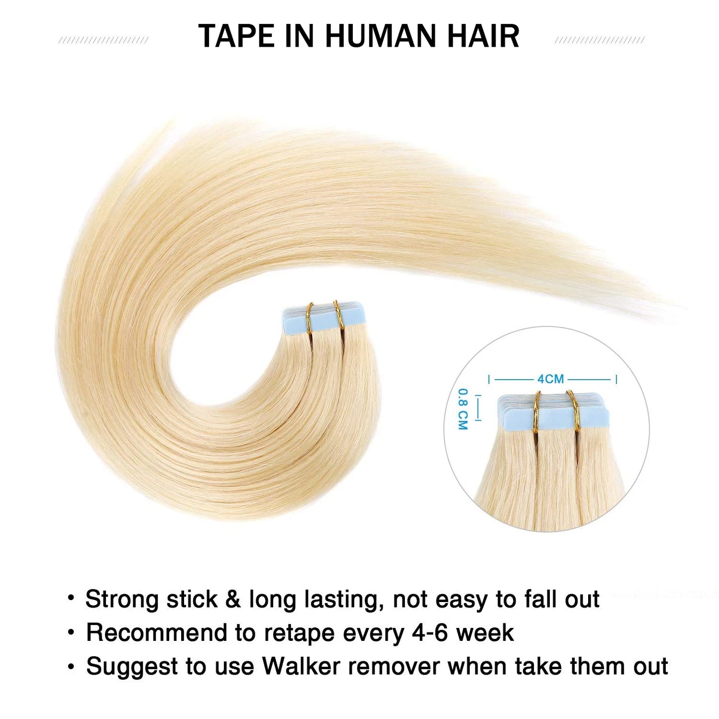 Blonde #613 Tape In Hair Extensions 100% Unprocessed Human Hair Adhesive Glue Skin Weft Tape In Human Hair Extensions 50g/20pcs