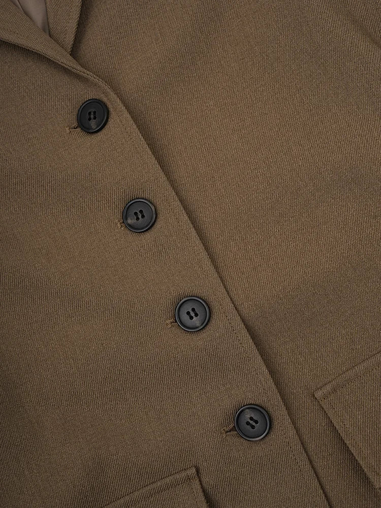 KWTX 2025 Spring Summer Brown Blazer Women's Vintage Slim Single Breasted Belted Jacket Pocket Elegant Office Casual Outfit