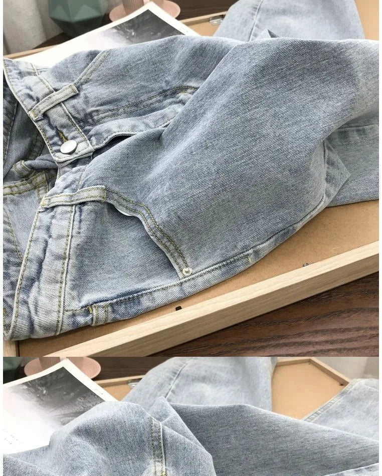 High Waist Women Jeans 2023 Spring Autumn Solid Loose Straight Denim Pants Female Retro Wide Leg Casual Trousers