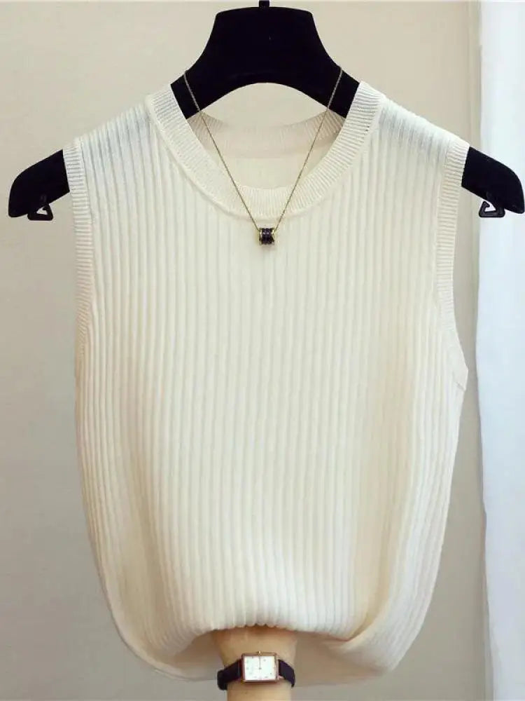 zjais Summer Spring Tanks Top Women Sleeveless Knitted T-Shirts Female Elastic Slim Casual Vests Crop Tops Camis Pullover Shirts