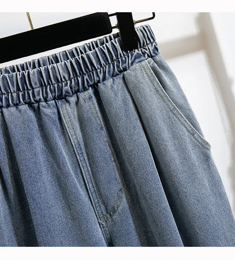 Plus Size Jeans For Women 2025 Autumn New Arrival High Elastic Waist Harem Denim Pants Korean Style Fashion Blue Jeans Woman