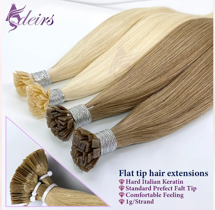 ADEIRS Flat Tip Hair Extensions 100% Real Human Hair Fusion Keratin Capsule Hair Extensions Brown Blonde Straight 1g/Strand