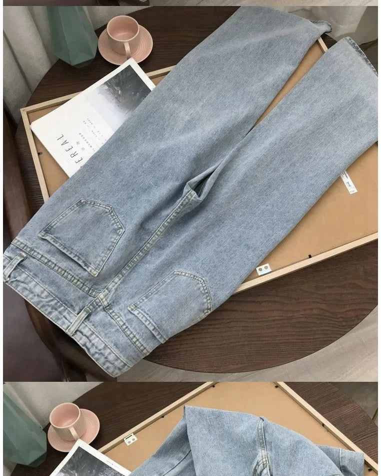 High Waist Women Jeans 2023 Spring Autumn Solid Loose Straight Denim Pants Female Retro Wide Leg Casual Trousers
