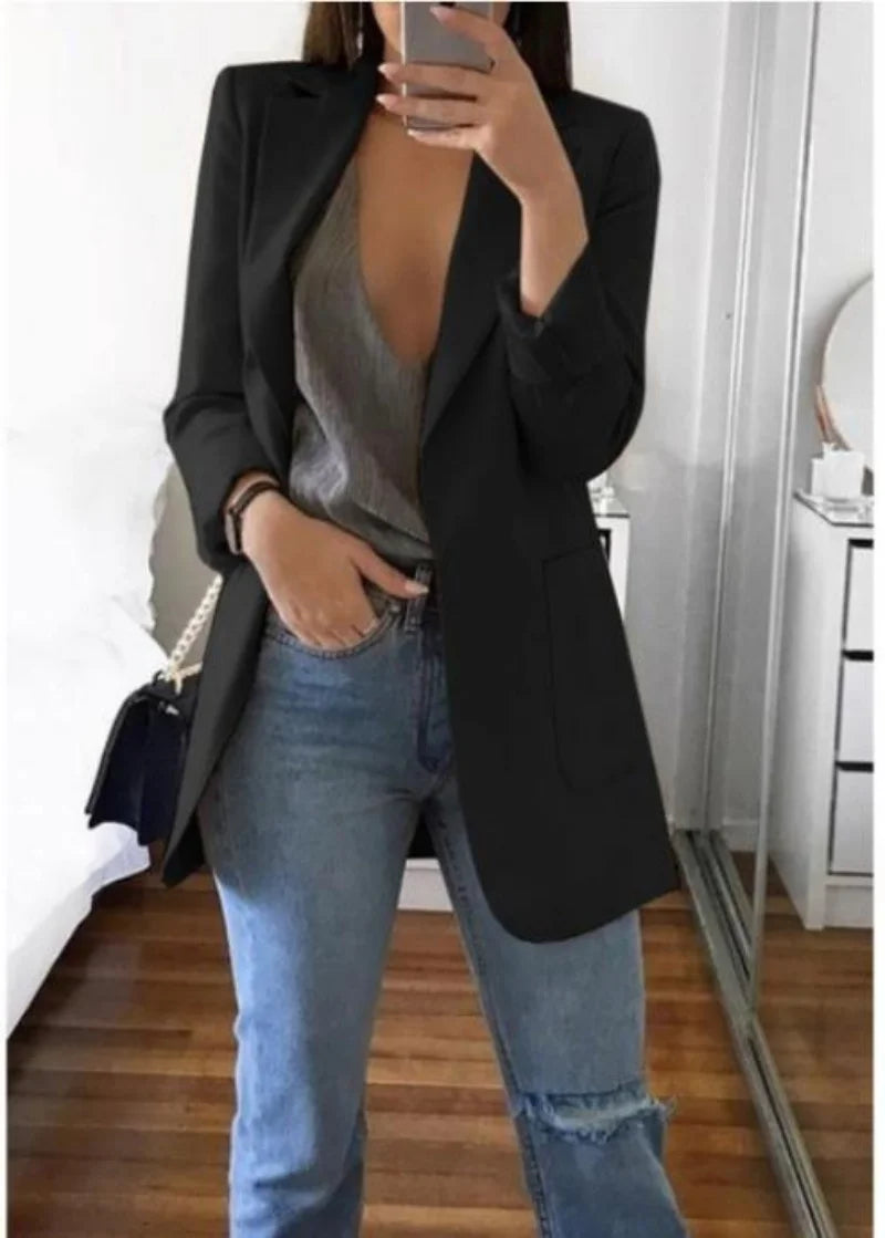 Elegant Suit Polo Neck Slim Jackets Fashion Women Temperament Spring Autumn 2025 New Blazers Casual Office Lady Commute Coats