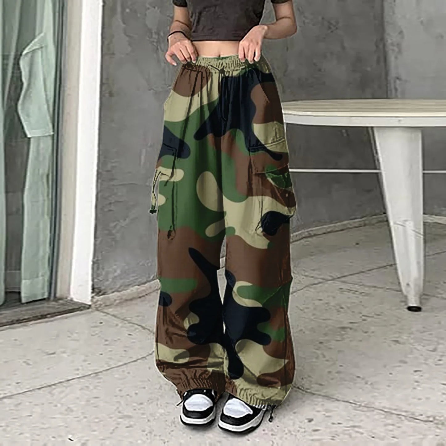 Women Camouflage Sweatpant Streetwear Harajuku Drawstring Elastic Waist Harem Pants Hip Hop Parachute Y2k Baggy Jogger Pants