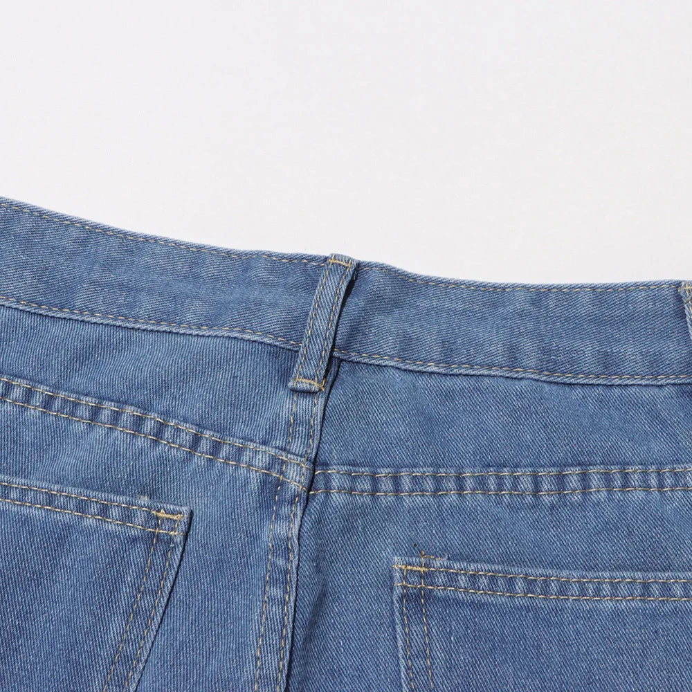 TWOTWINSTYLE Hollow Out Spliced Diamonds Loose Denim Pant For Women High Waist Patchwork Lace Casual Jeans Female Fashion Style