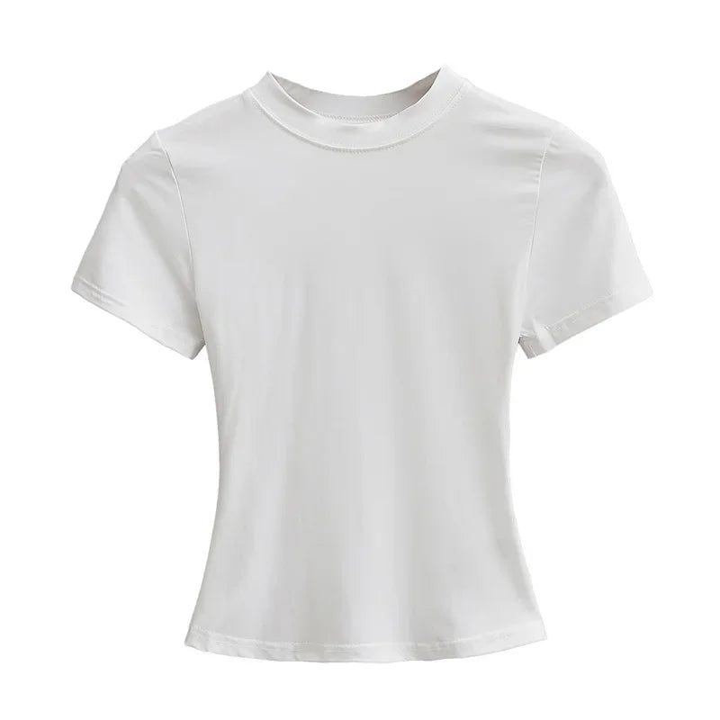 New High Quality Casual T shirt Sexy Slim Short Sleeves Fashion Trend Solid Women Clothing y2k Tops