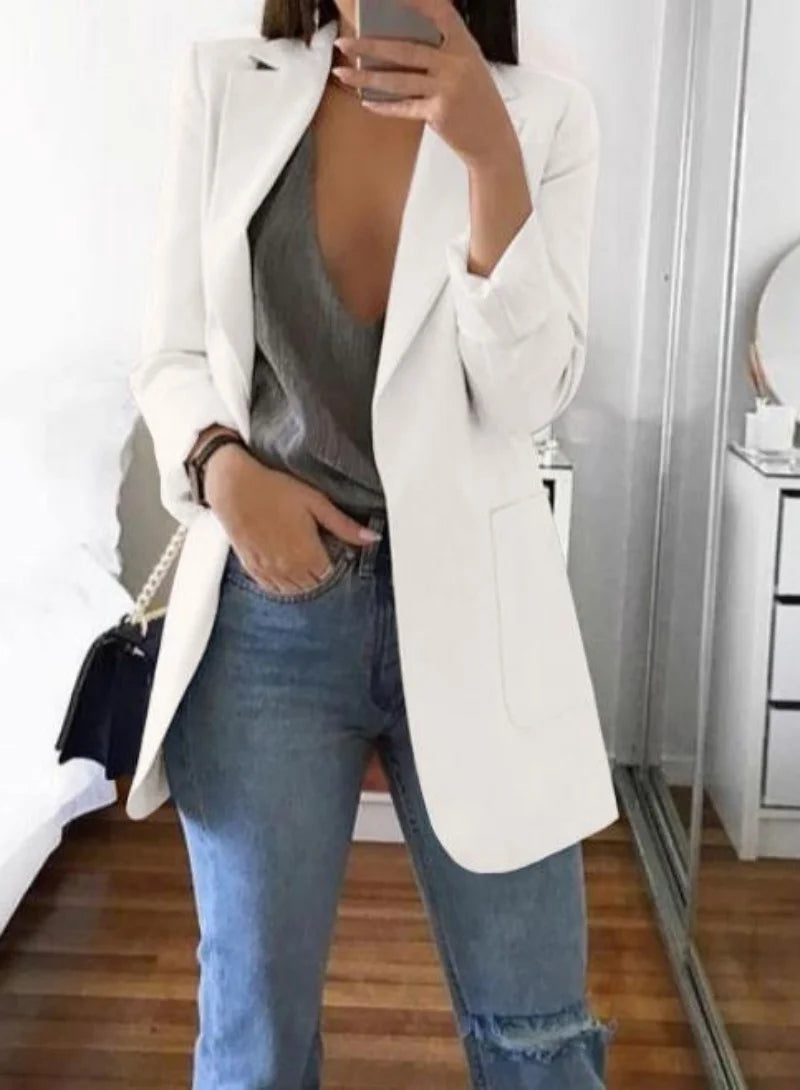 Elegant Suit Polo Neck Slim Jackets Fashion Women Temperament Spring Autumn 2025 New Blazers Casual Office Lady Commute Coats