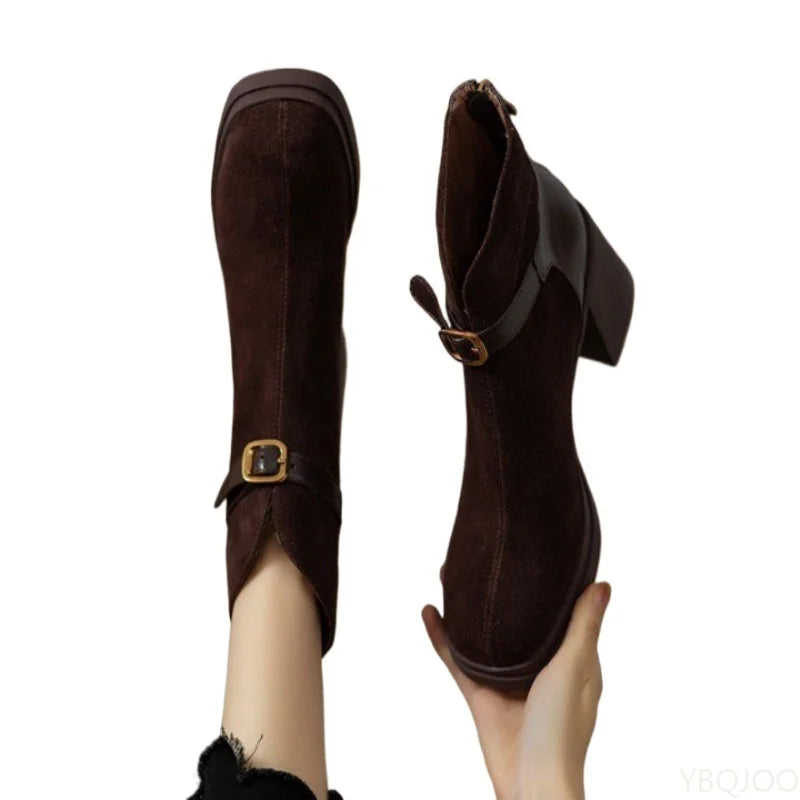 Fashionable versatile thick sole thick heel women boots  autumn winter elegant simple high heels leisure comfortable women shoes