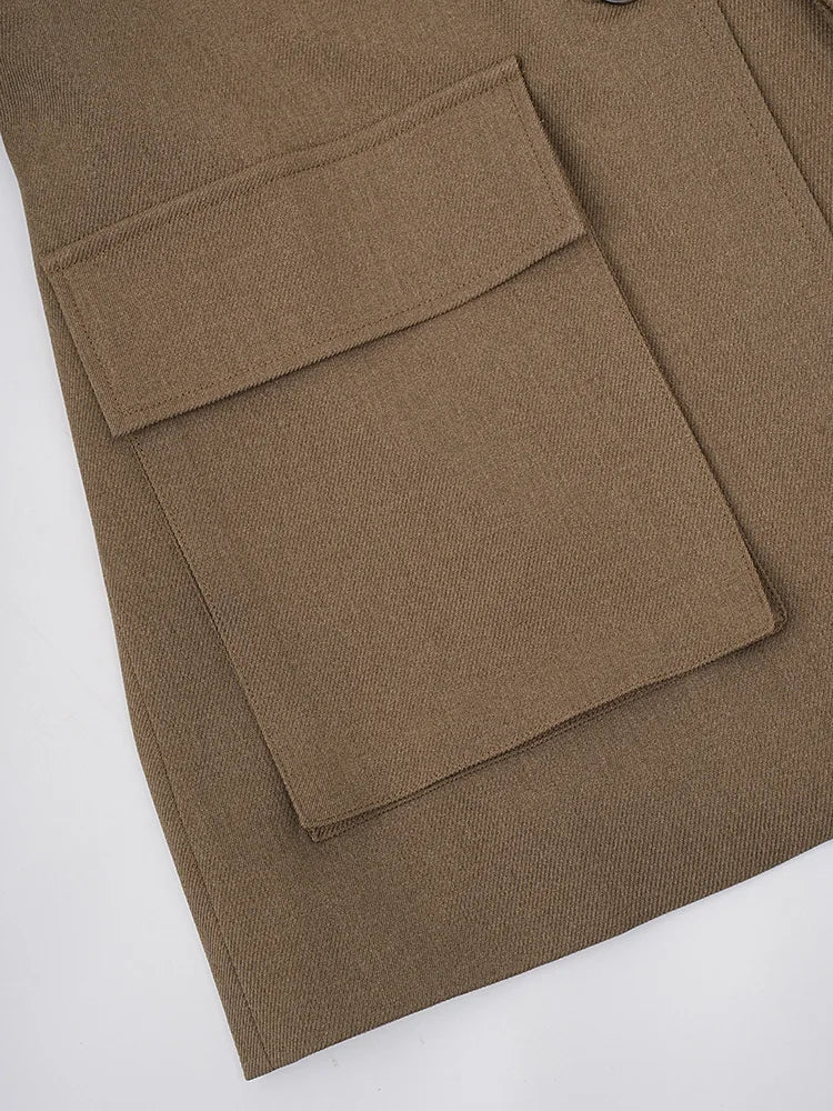 KWTX 2025 Spring Summer Brown Blazer Women's Vintage Slim Single Breasted Belted Jacket Pocket Elegant Office Casual Outfit