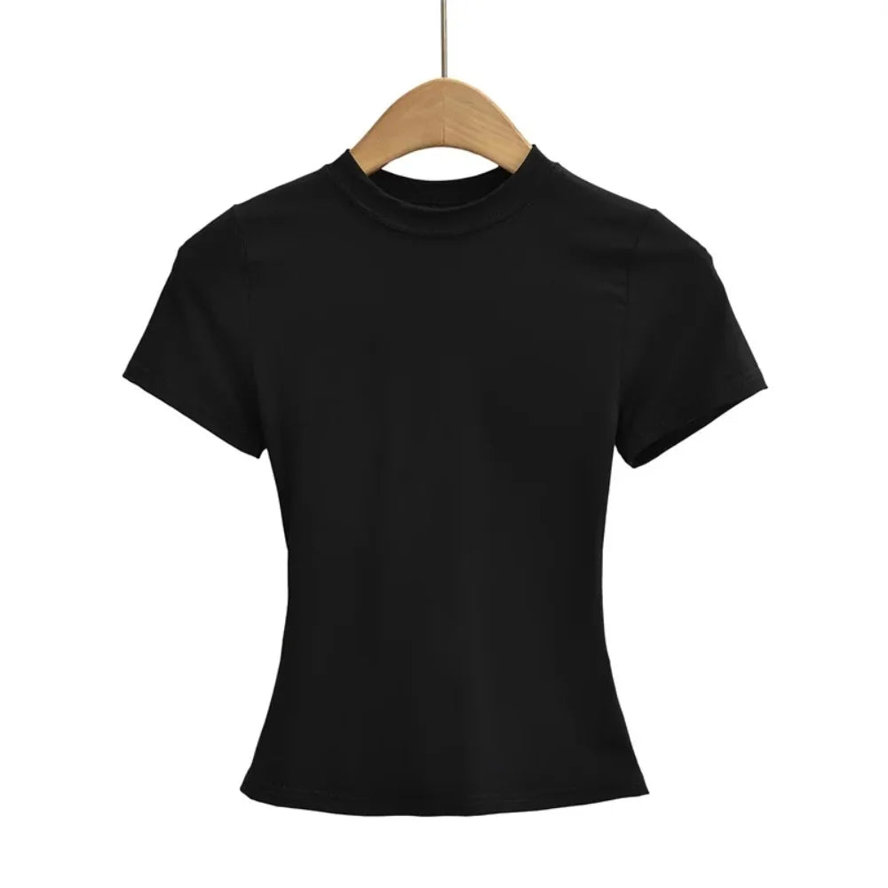 New High Quality Casual T shirt Sexy Slim Short Sleeves Fashion Trend Solid Women Clothing y2k Tops