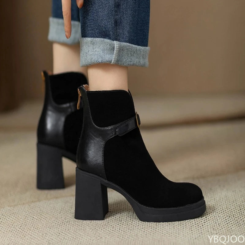Fashionable versatile thick sole thick heel women boots  autumn winter elegant simple high heels leisure comfortable women shoes