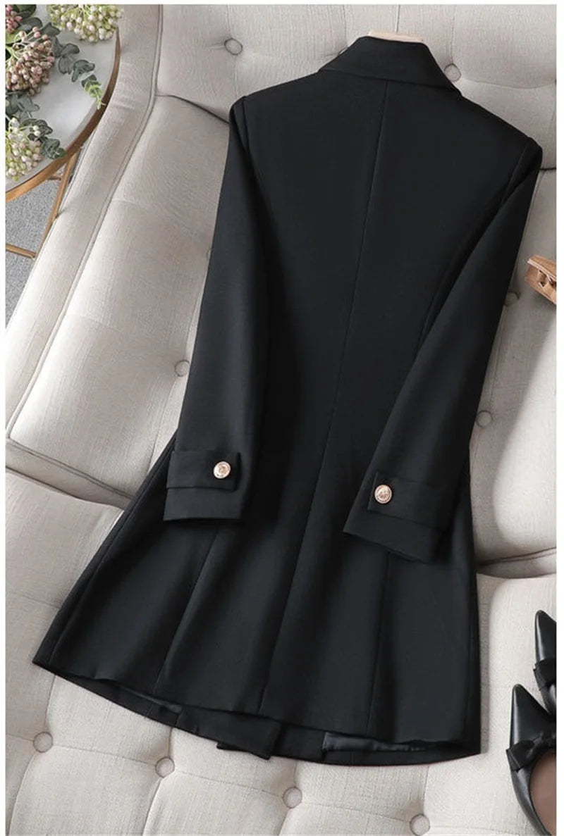 Autumn Winter Jacket Women Long Blazer Khaki Coffee Black Office Ladies Formal Jacket Business Work Wear Coat Female Outerwear