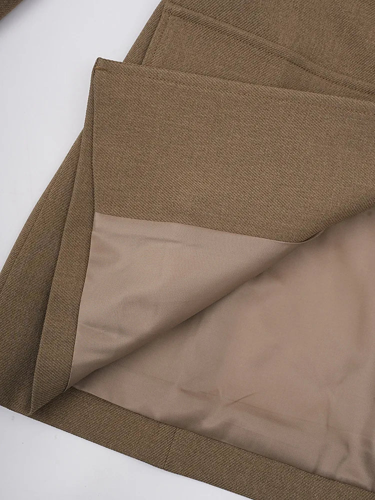 KWTX 2025 Spring Summer Brown Blazer Women's Vintage Slim Single Breasted Belted Jacket Pocket Elegant Office Casual Outfit