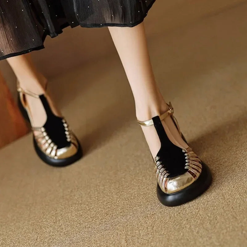 Women's Shoes 2025 New Summer Trend Comfortable Low-heeled Shoes Baotou Casual One-line Buckle Fashion Roman Sandals