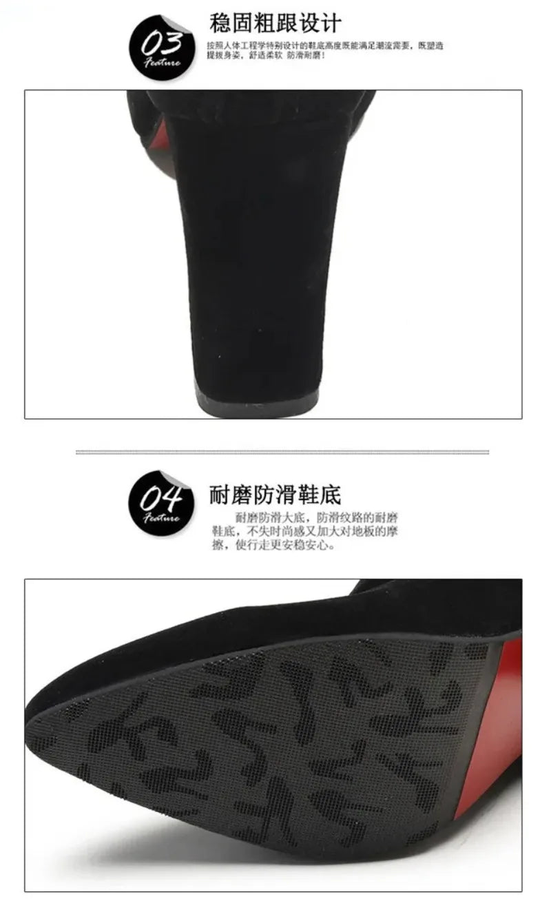 Black Suede Women Shoes Thick Heel Ankle Boots for Women Nice Elegant High Heel Pointed Toe Keep Fashion Boots Botas Para Mujer