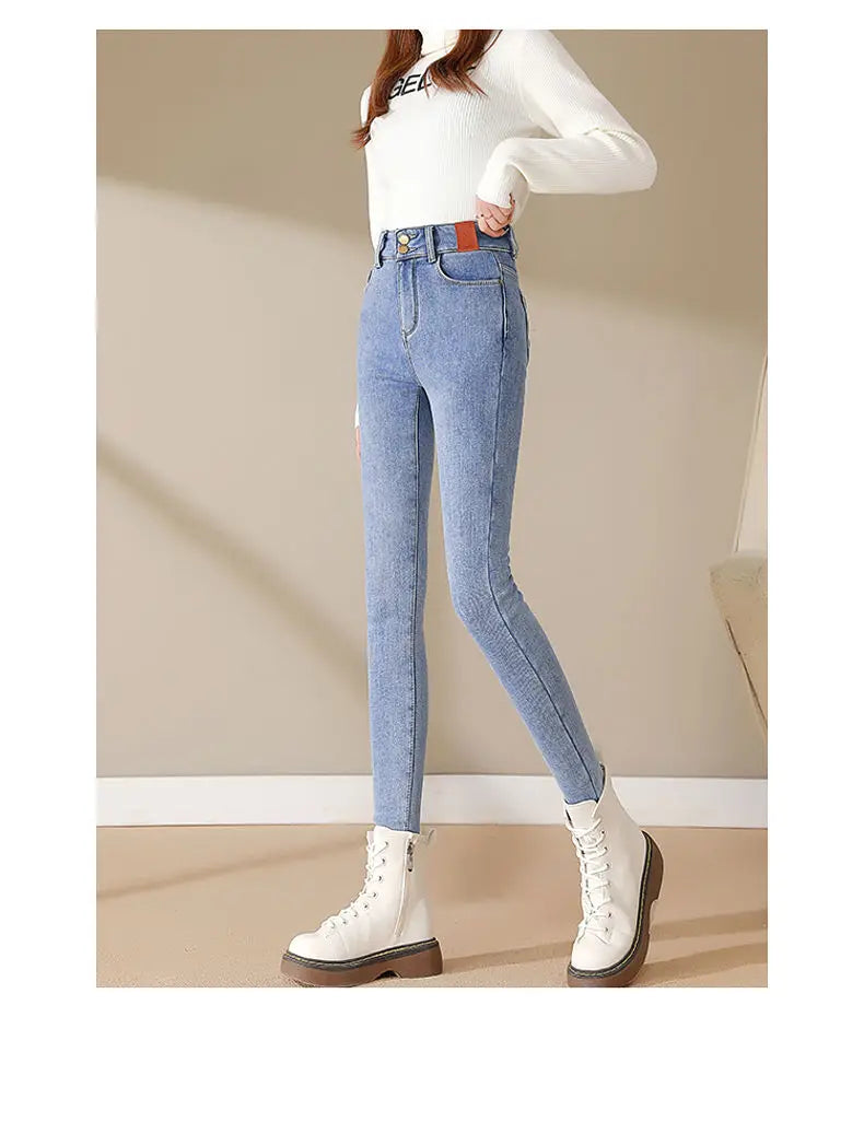 Winter warm Women jeans Velvet Jeans women Fleece Warm High Waist Skinny Elastic Pants women Jean Casual Legging Winter jeans