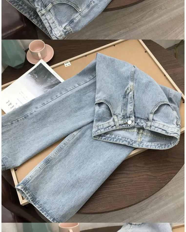 High Waist Women Jeans 2023 Spring Autumn Solid Loose Straight Denim Pants Female Retro Wide Leg Casual Trousers