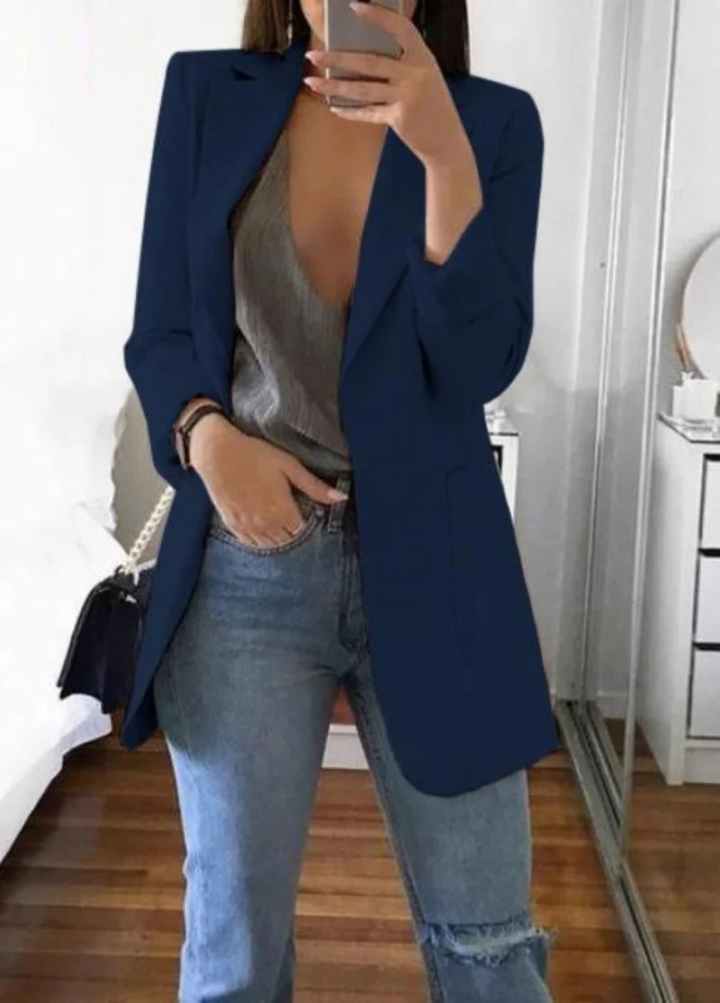 Elegant Suit Polo Neck Slim Jackets Fashion Women Temperament Spring Autumn 2025 New Blazers Casual Office Lady Commute Coats