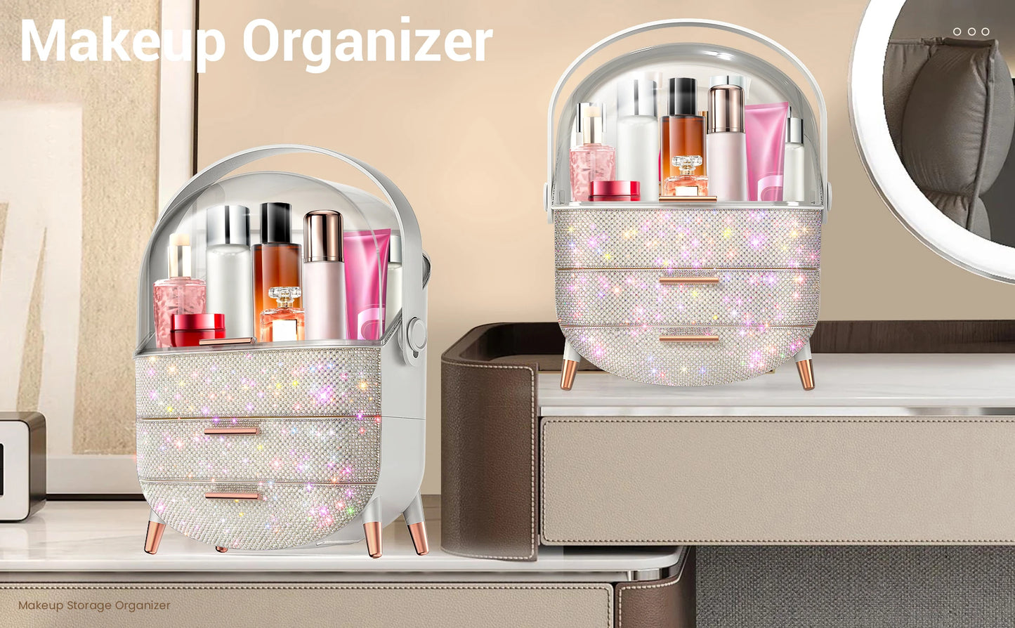 Compact Makeup Organizer - Spacious Storage for Eyeshadow, Skincare & More - Perfect for Bedrooms, Dorms, and Travel - Keeps Cos