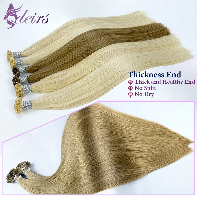ADEIRS Flat Tip Hair Extensions 100% Real Human Hair Fusion Keratin Capsule Hair Extensions Brown Blonde Straight 1g/Strand