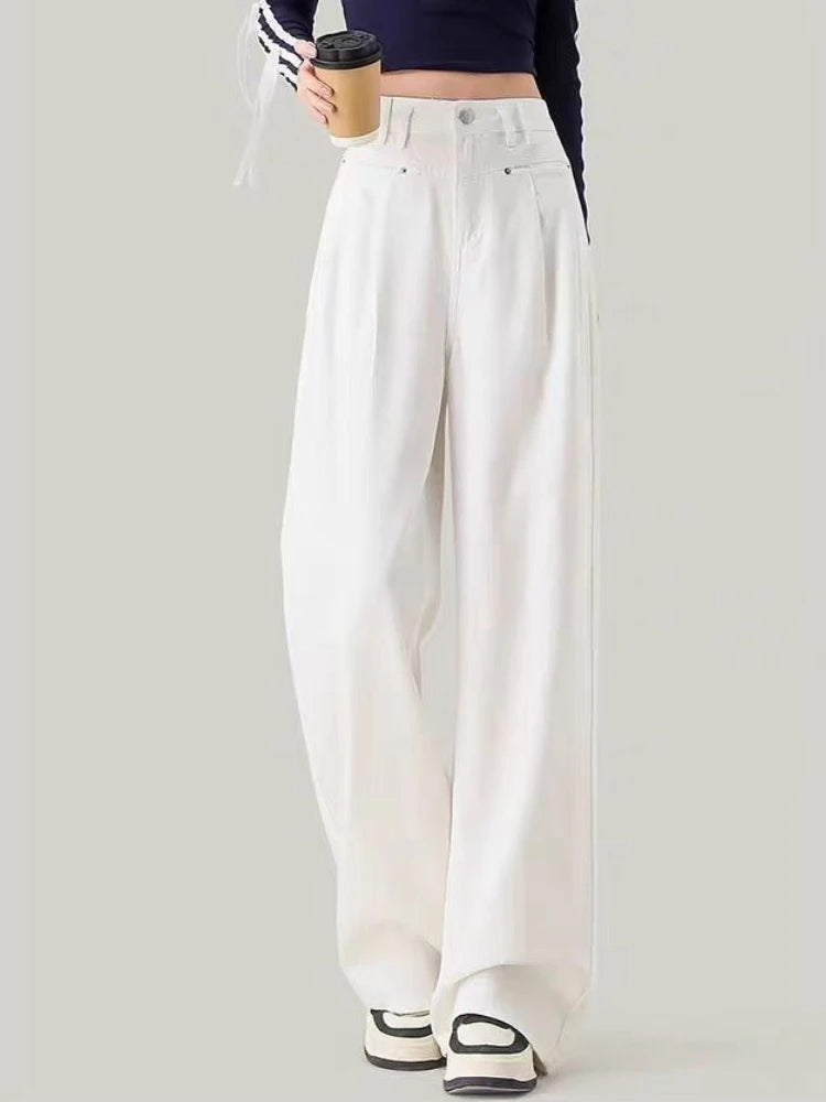 Denim Pant Women Jeans Vintage Straight Trousers Autumn Spring Fashion Female White Black Wide Leg Pants Casual Jeans