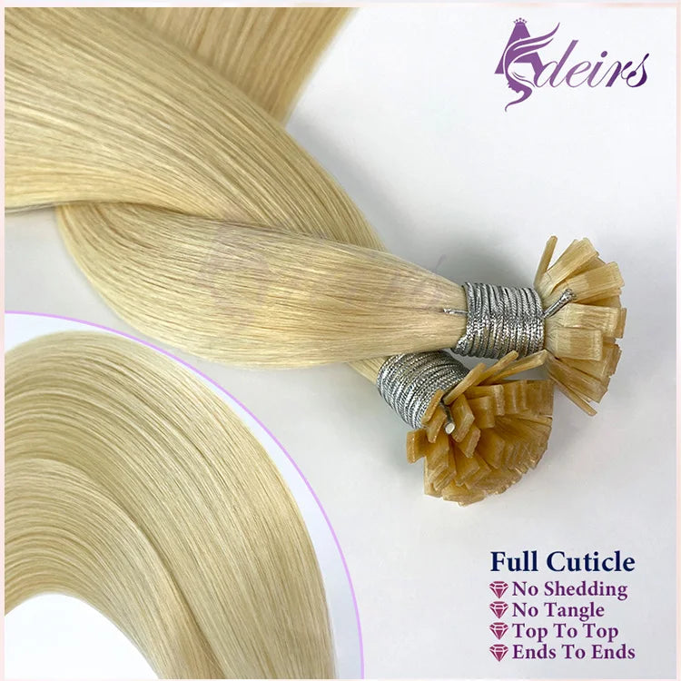 ADEIRS Flat Tip Hair Extensions 100% Real Human Hair Fusion Keratin Capsule Hair Extensions Brown Blonde Straight 1g/Strand