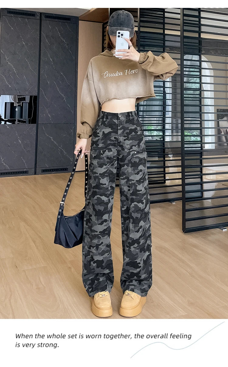 women's Denim Pants Old Washed Jeans Straight Casual Loose Wide Leg Trousers work pants New Fashion Female Clothing high waisted