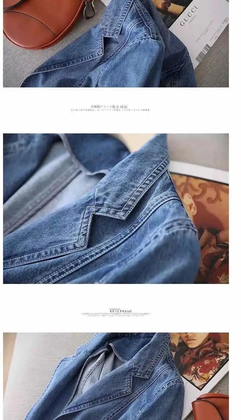 Women's Denim Suit Jacket, Korean Bomber Jackets, Casual Blazer, Female Outerwear, Cowboy Trench Coat, Fashion, Spring, Autumn,