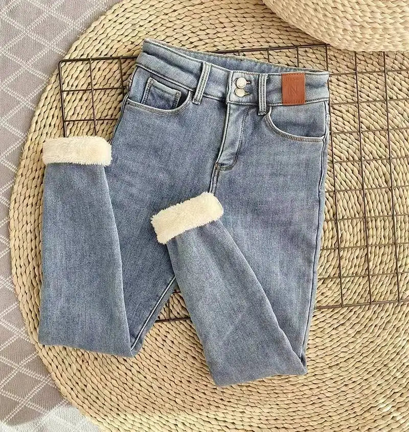 Winter warm Women jeans Velvet Jeans women Fleece Warm High Waist Skinny Elastic Pants women Jean Casual Legging Winter jeans