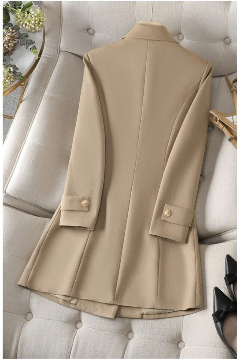 Autumn Winter Jacket Women Long Blazer Khaki Coffee Black Office Ladies Formal Jacket Business Work Wear Coat Female Outerwear