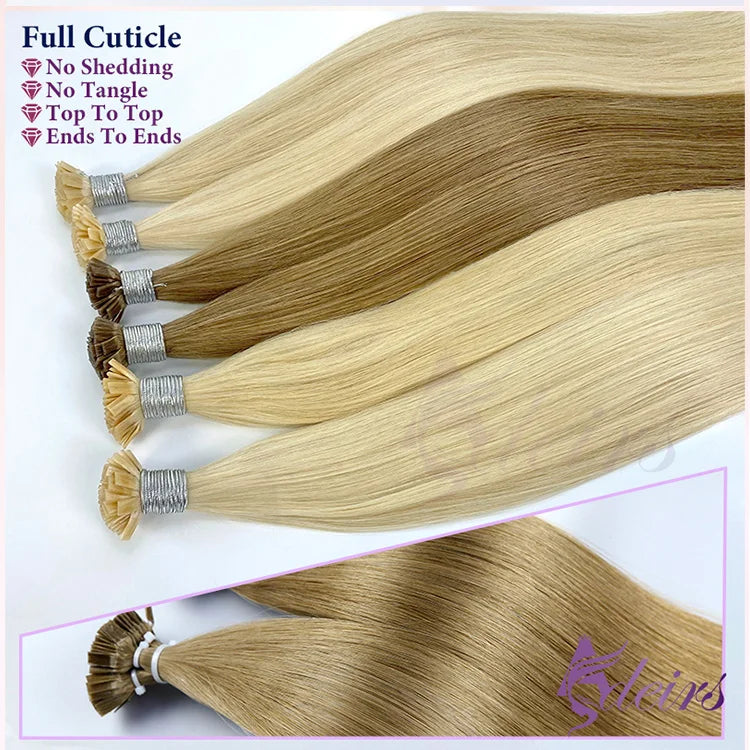 ADEIRS Flat Tip Hair Extensions 100% Real Human Hair Fusion Keratin Capsule Hair Extensions Brown Blonde Straight 1g/Strand