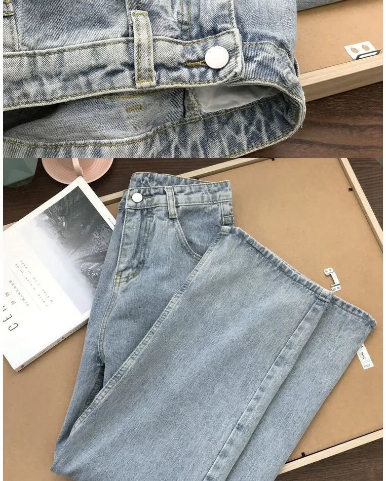 High Waist Women Jeans 2023 Spring Autumn Solid Loose Straight Denim Pants Female Retro Wide Leg Casual Trousers