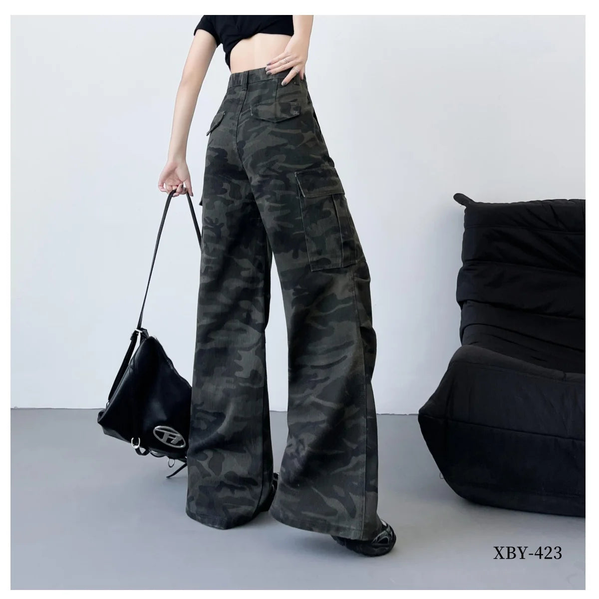 Fashionable Casual Wide-Leg Jeans American Retro Overalls Workwear Style Women's Trousers