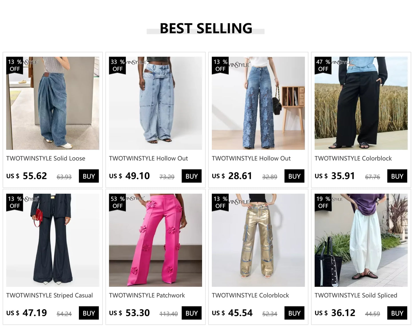 TWOTWINSTYLE Hollow Out Spliced Diamonds Loose Denim Pant For Women High Waist Patchwork Lace Casual Jeans Female Fashion Style