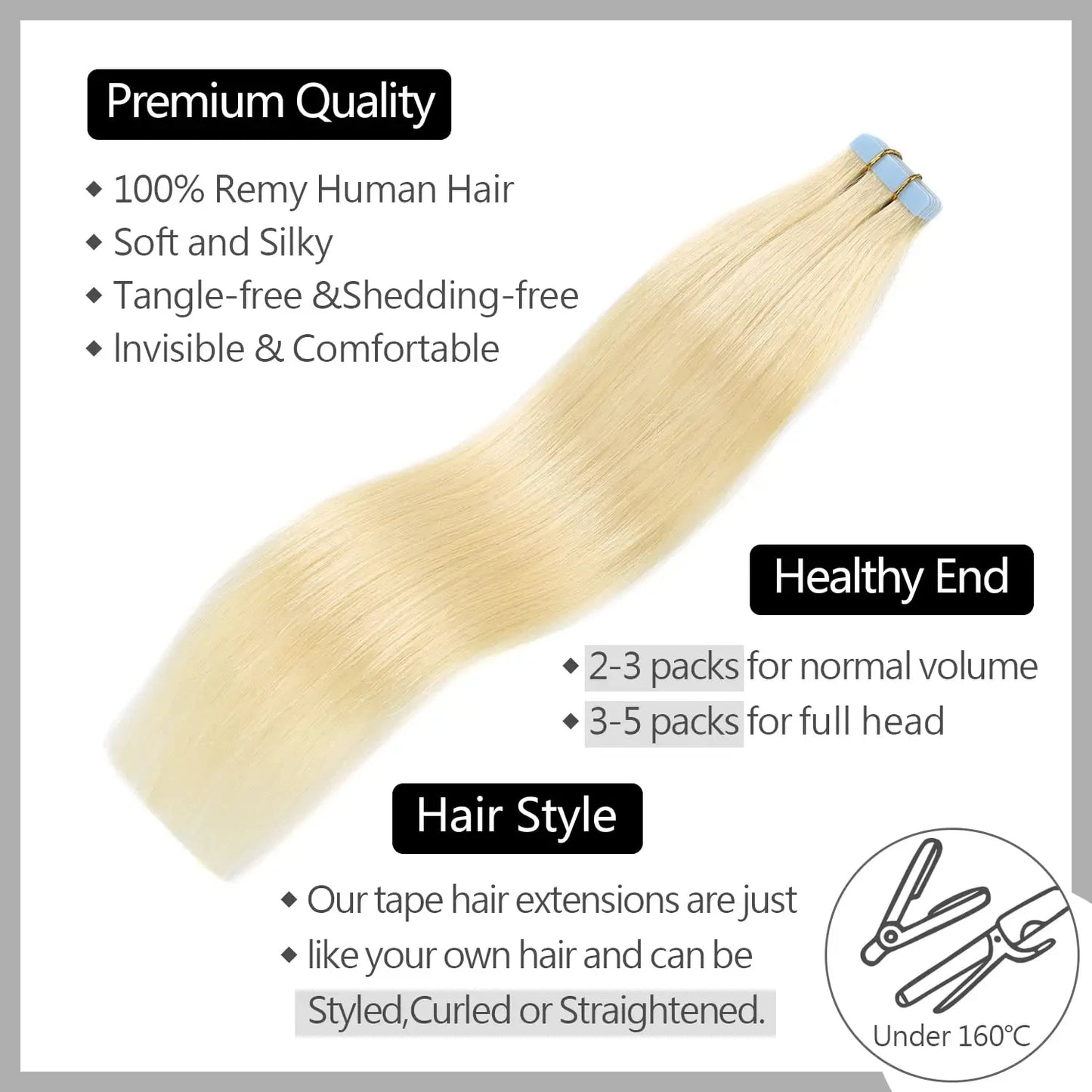 Blonde #613 Tape In Hair Extensions 100% Unprocessed Human Hair Adhesive Glue Skin Weft Tape In Human Hair Extensions 50g/20pcs