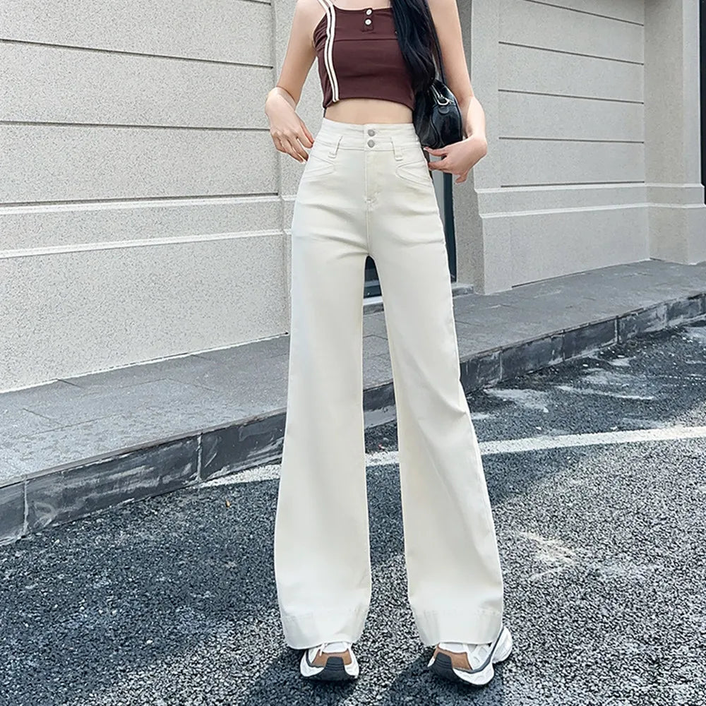 Jeans Women's 2025 New Fashionable Versatile Wide Leg Micro Pull up Pants