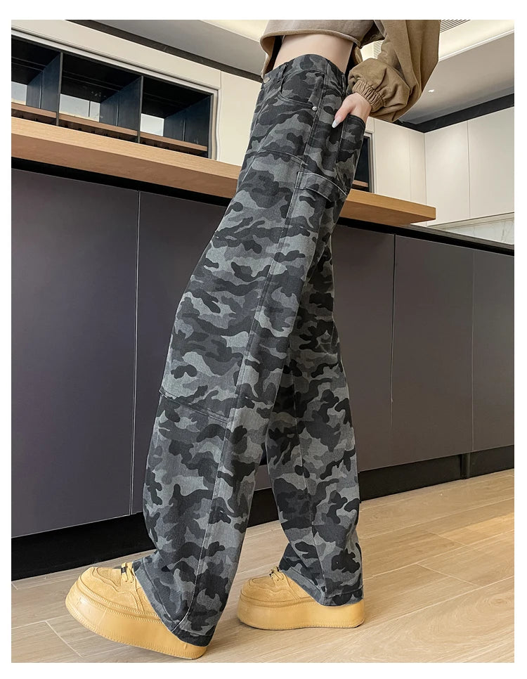 women's Denim Pants Old Washed Jeans Straight Casual Loose Wide Leg Trousers work pants New Fashion Female Clothing high waisted