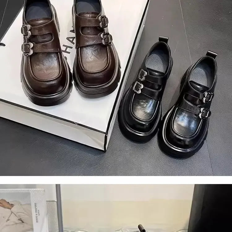 Shoes for Women  New Quality Women's Pumps Hot Sale Loafers Fashion Buckle Platform Leather Shoes Trend Versatile Zapatos