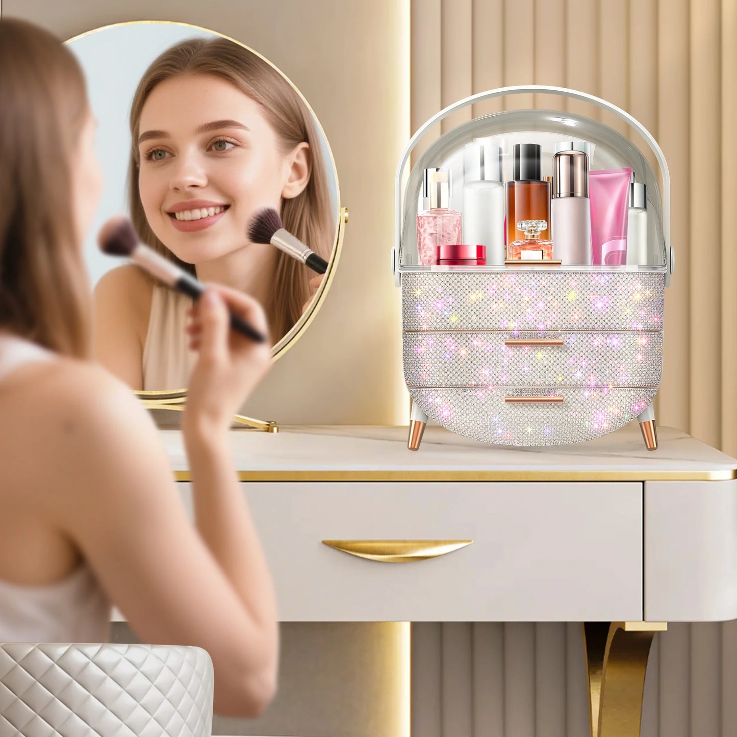 Compact Makeup Organizer - Spacious Storage for Eyeshadow, Skincare & More - Perfect for Bedrooms, Dorms, and Travel - Keeps Cos