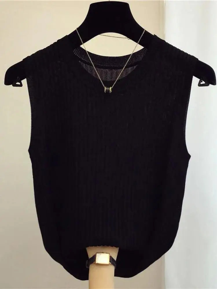 zjais Summer Spring Tanks Top Women Sleeveless Knitted T-Shirts Female Elastic Slim Casual Vests Crop Tops Camis Pullover Shirts